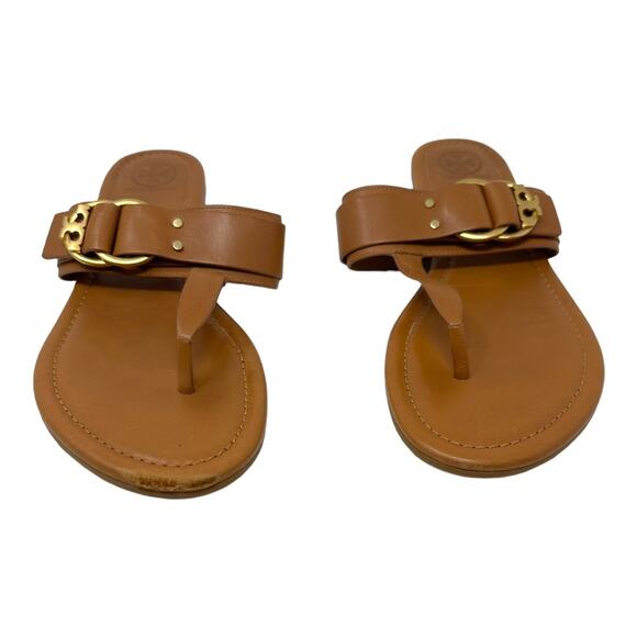 Tory Burch Tan Leather Marsden Flat Thong Sandal Size 9.5 - Picture 2 of 9